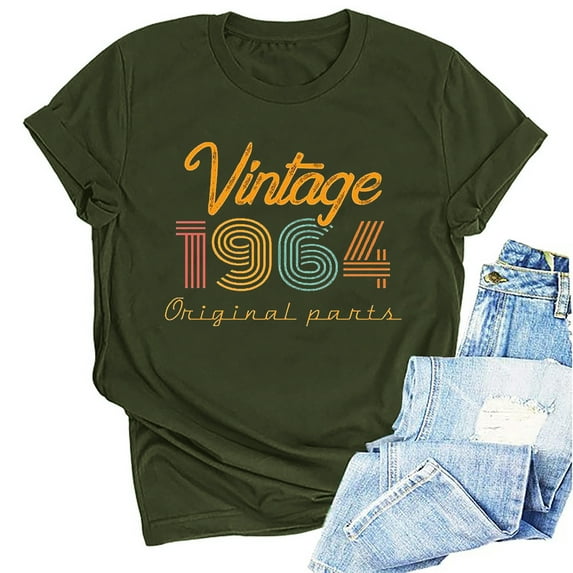 Kayannuo Short Sleeve Womens Tops Clearance Graphic Tees Women Valentine's Day 1964 Vintage Shirt For Women 60th Birthday Gifts 1964 Birthday Gifts Idea Retro Short Sleevel T Shirts Party Tops Tees