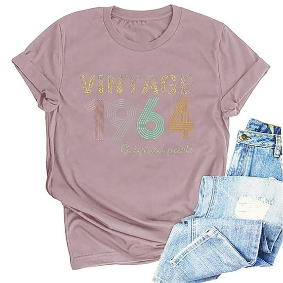 Kayannuo Short Sleeve Womens Tops Clearance Graphic Tees Women Valentine's Day 1964 Vintage Shirt For Women 60th Birthday Gifts 1964 Birthday Gifts Idea Retro Short Sleevel T Shirts Party Tops Tees