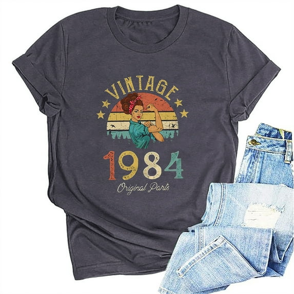 Kayannuo Short Sleeve Womens Tops Graphic Tees Women Valentine's Day 1974 Vintage Shirt For Women 50th Birthday Gifts 1974 Birthday Gifts Idea Retro Short Sleevel T Shirts Party Tops Tees