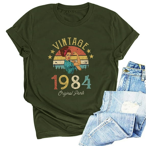 Kayannuo Short Sleeve Womens Tops Graphic Tees Women Valentine's Day 1984 Vintage Shirt For Women 40th Birthday Gifts 1984 Birthday Gifts Idea Retro Short Sleevel T Shirts Party Tops Tees