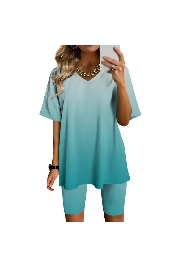 Short Sleeve Womens Tops Graphic Tees Women Valentine's Day Women Fashion V-Neck Blouse Short Sleeve Tops Shorts Casual Suit Sets