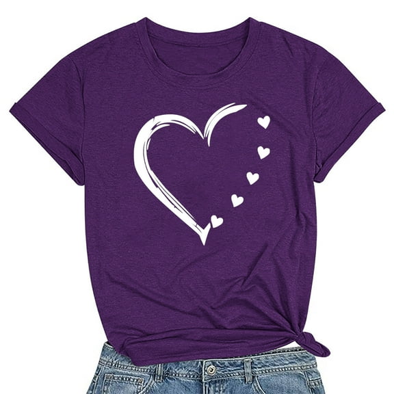 Kayannuo Short Sleeve Womens Tops Graphic Tees Women Valentine's Day Women's Casual Round Neck Short-sleeved Printed T-shirt Top