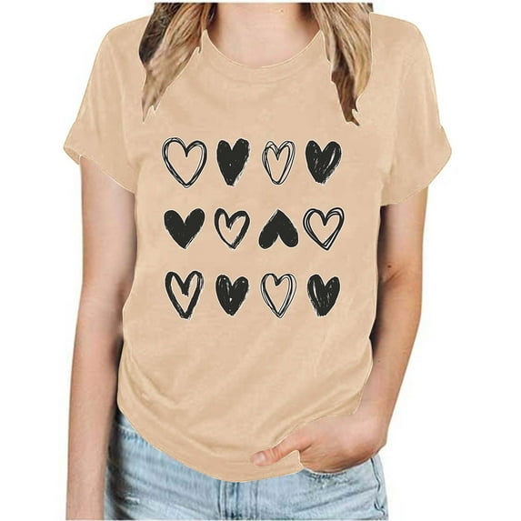 Kayannuo Short Sleeve Womens Tops Graphic Tees Women Valentine's Day Women's Fashion Crewneck Printed Short Sleeve T-shirt Casual Loose Shirt Tops