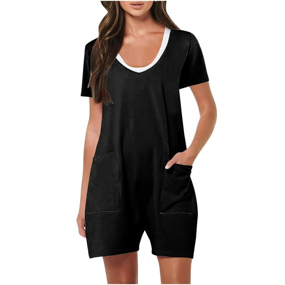 Kayannuo Short Sleeve Womens Tops Graphic Tees Women Valentine's Day Women's Summer Casual Short Sleeve Rompers Loose Shorts Overalls Jumpsuit With Pockets