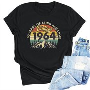 Kayannuo Short Sleeve Womens Tops Graphic Tees Women Valentines Day 1964 Vintage Shirt For Women 60th Birthday Gifts 1964 Birthday Gifts Idea Retro Short Sleevel T Shirts Party Tops Tees