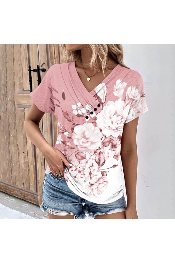 Short Sleeve Womens Tops Graphic Tees Women Valentine's Day Women's V-Neck Fashion Casual Short-Sleeved Spring And Summer Top