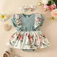 thumbnail image 1 of Kayannuo Summer Dress for Girls Baby Girls Dresses 1-18M Baby Girl Short Sleeve Ruffle Dress Flower Stripe Wrapped Fart Suit One-piece Headband Set Birthday Dress, 1 of 9