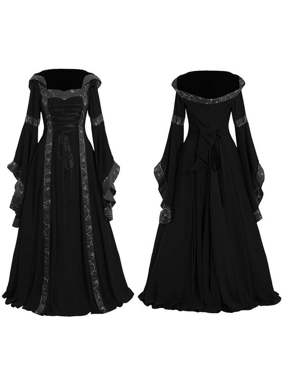 Kayannuo Summer Dresses for Women 2023 Easter Clearance Renaissance Dress Medieval Costume Women Festival Costumes Midevil Gothic Gown Black