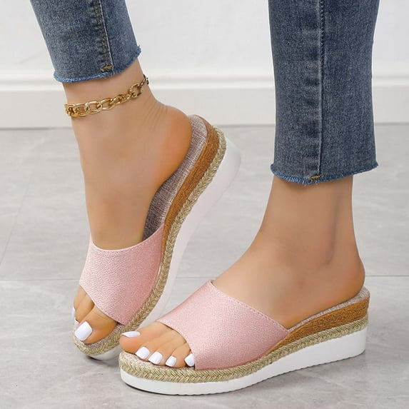 Kayannuo Summer Slippers for Women Indoor Outdoor Womens Summer Fashion Casual Slippers Open Toe Thick Bottom Flax Slippers Gifts for Women