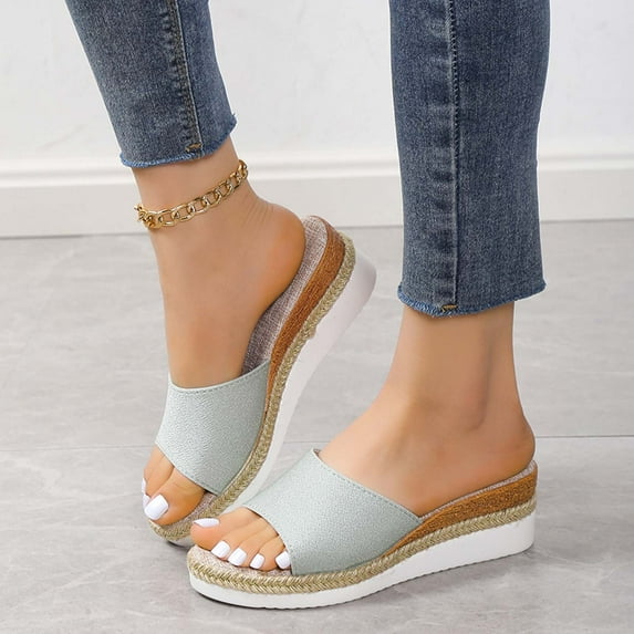 Kayannuo Summer Slippers for Women Indoor Outdoor Womens Summer Fashion Casual Slippers Open Toe Thick Bottom Flax Slippers Gifts for Women