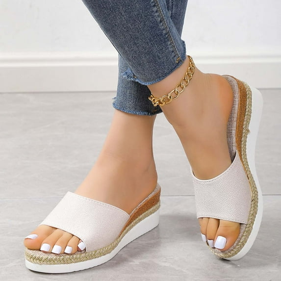 Kayannuo Summer Slippers for Women Indoor Outdoor Womens Summer Fashion Casual Slippers Open Toe Thick Bottom Flax Slippers Gifts for Women