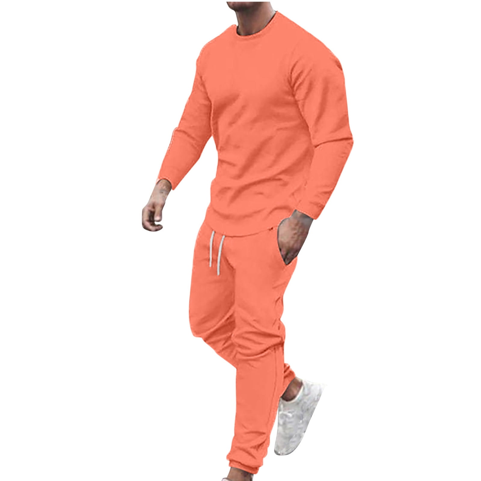 Kayannuo Sweat Pants for Men Spring Clearance Men Casual Solid Fashion Round Neck Pullover Sports Suit Long Sleeve Trousers Two Piece Tracksuit Pink Walmart