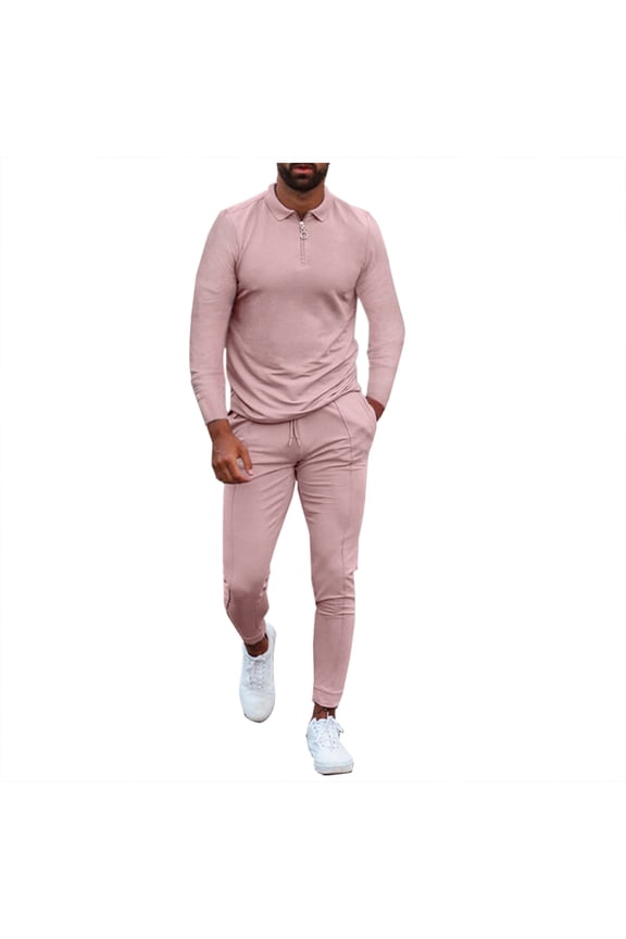 Sweat Pants for Men Spring Sports Leisure Suit Slim Fit Men's Fitness Running Two-piece Set Pink
