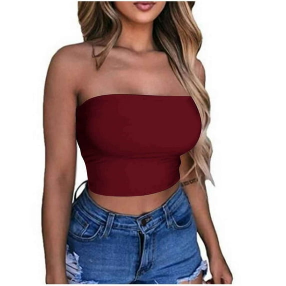 Kayannuo Tank Top for Women Summer Womens Tops Women's Solid Color Summer Fashion Casual Top Tube Top Strapless Blouse