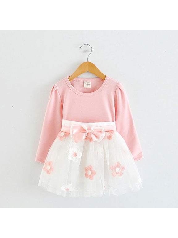 Toddler Dress Winter Fall Dresses Toddler Kids Baby Girls Long Sleeve Tulle Patchwork Flower Bow Dresses Clothes