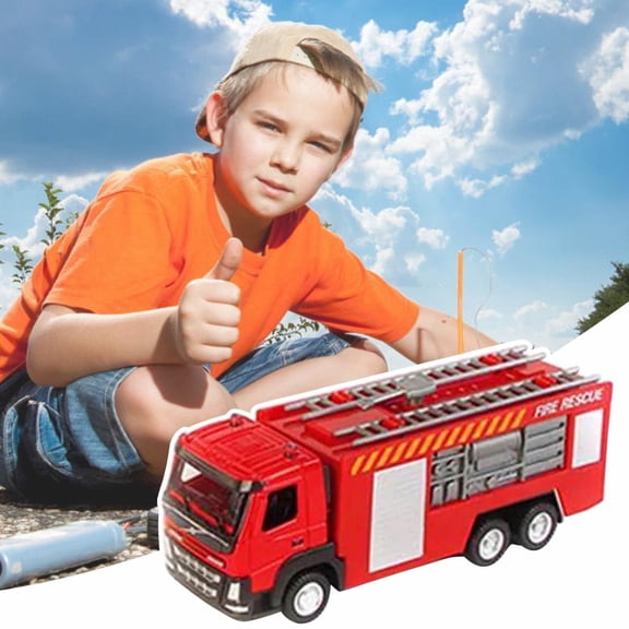 Kayannuo Toys Details Children's Large Alloy 1:50 Ladder Fire Truck Water Jet Sliding Metal