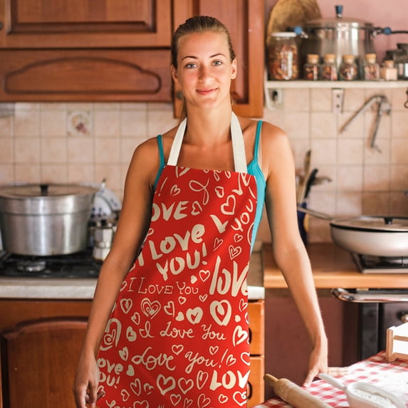 Kayannuo Valentines Day Gifts 1pc Parent adult the Family Kitchen Valentine's Day Print Linen Family Aprons