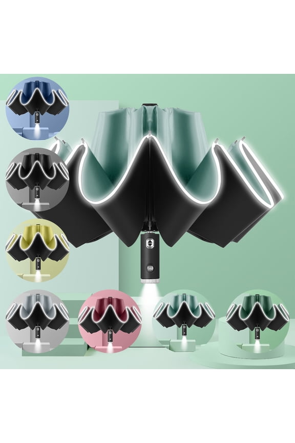 Valentines Day Portable Windproof Compact Travel Umbrella LED Flashlight Handle Auto Umbrella With Reflective Tape Aluminum Alloy Umbrella Holder