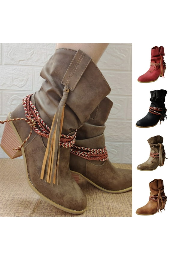Vintage Boots For Women Casual Suede Lace Up Round Toe Chunky Block Low Heels Ankle Booties Western Cowgirl Cowboy Boots With Side Zip Winter Fall Dress Short Boots For Work Riding Travel
