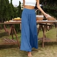 thumbnail image 1 of Kayannuo Wide Leg Pants for Women Back to School Women's Fashion Casual High Waist Elastic Waist Solid Color Ruffle Wide Leg Long Pants Blue, 1 of 5