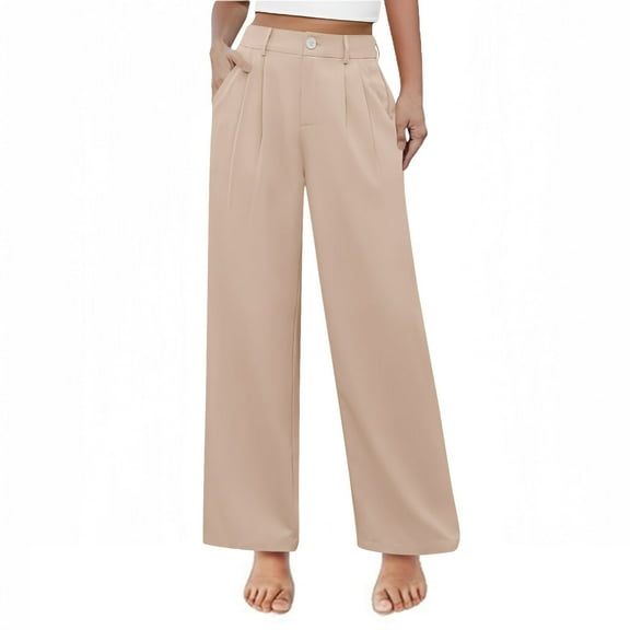 Kayannuo Wide-leg Girls' Pants Girls Uniform Pants Kids High Waisted Wide Leg Pants Casual Trousers With Pockets Beige,13 Years
