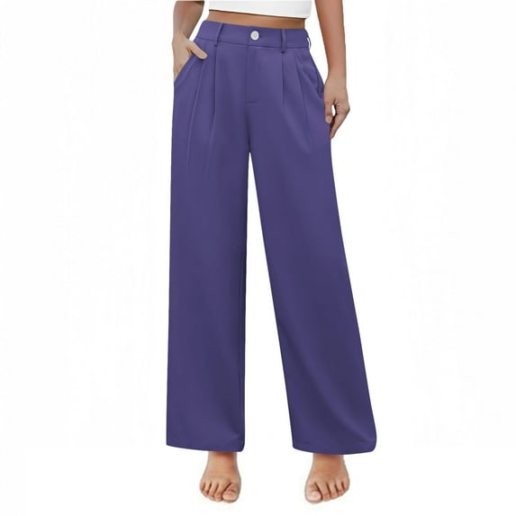 Kayannuo Wide-leg Girls' Pants Girls Uniform Pants Kids High Waisted Wide Leg Pants Casual Trousers With Pockets Purple,7 Years
