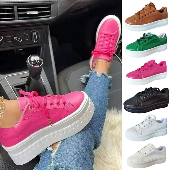 Kayannuo Women Lace Up Platform Sneakers Comfortable Casual Fashion Sneaker Walking Shoes Walking Sneakers Lace Up Shoes