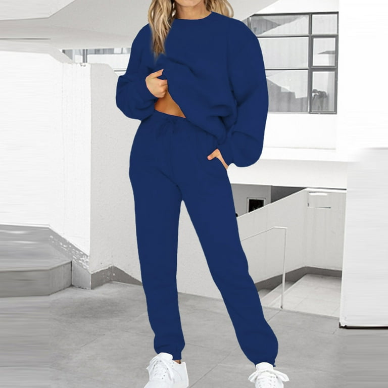 Kayannuo Women Pants suits Sweatpants Women Christmas Clearance Women  Casual 2 Piece Outfits Long Sleeve Loose Tops Skinny Round Neck Long Pants  Sets Sweatshirts Suit Blue 