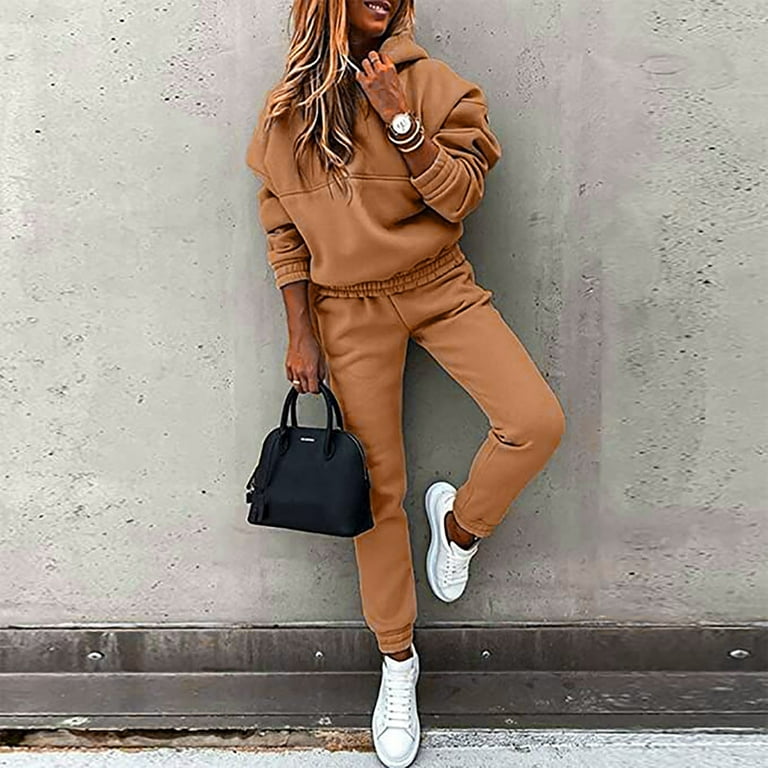 Kayannuo Women Pants Set Sweatpants Women Christmas Clearance Women's  Casual Solid Color Long Sleeved Hoodie Trousers Sweatershirt Sports Suit  Gray