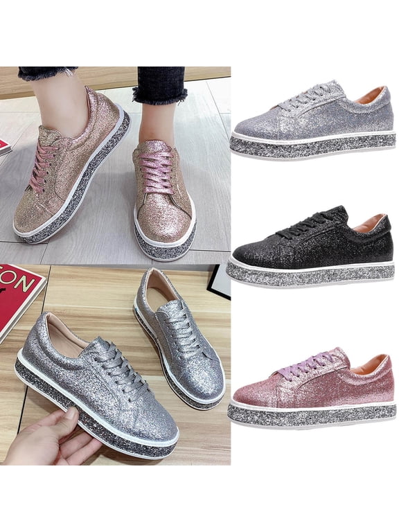 Women's Glitter Tennis Sneakers Neon Dressy Sparkly Sneakers Rhinestone Bling Wedding Bridal Shoes Shiny Sequin Shoes