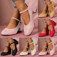 thumbnail image 1 of Kayannuo Women's Mary Jane Heels Closed Toe Chunky Heel Round Toe Block High Heel Pumps Women's Pumps Ankle Strap Buckle Chunky Block Heel Shoes, 1 of 9