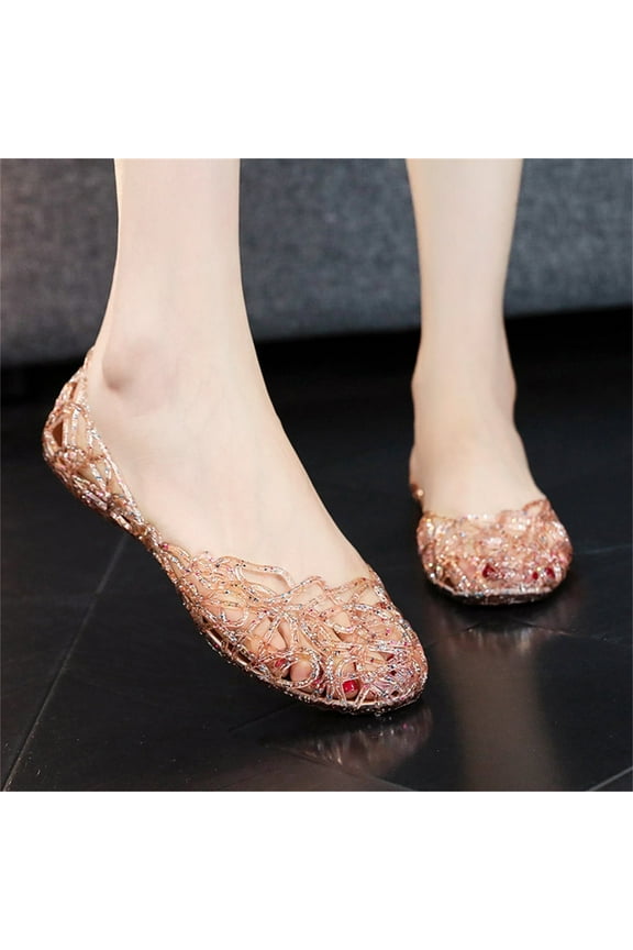 Women's Sandals Womens Flat Sandals Summer Hollow Out Flat Sandals Women's Casual Shoes Crystal Plastic Jelly Shoes Gifts for Women