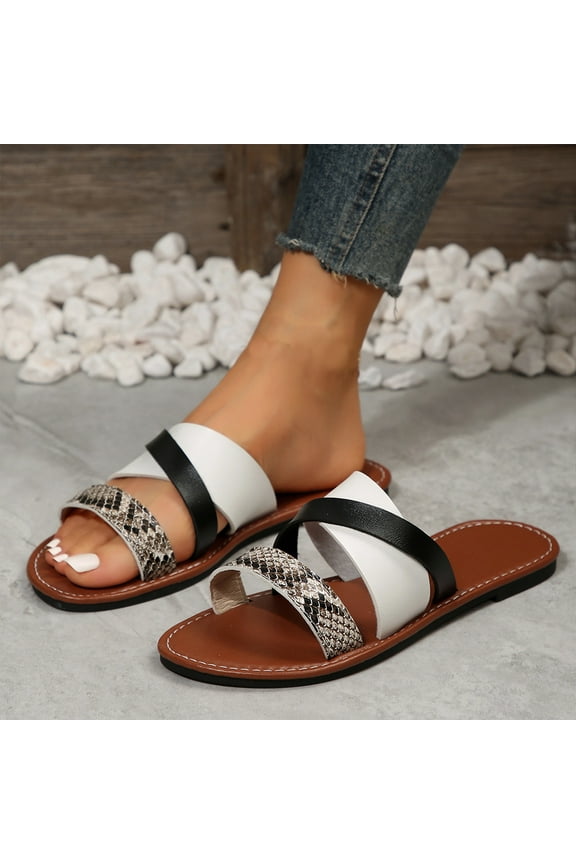 Women's Sandals Womens Flat Sandals Women's Slippers Women's Sandals Independent Standing Snake Patterned Flat Bottomed Beach Shoes Gifts for Women
