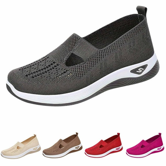 Kayannuo Women's Woven Orthopedic Shoes, Women's Comfortable Breathable Knitted Sneakers, Woven Cut-Out Orthopedic Soft Arch Support Walking Shoes, Slip-On Sneakers for Women