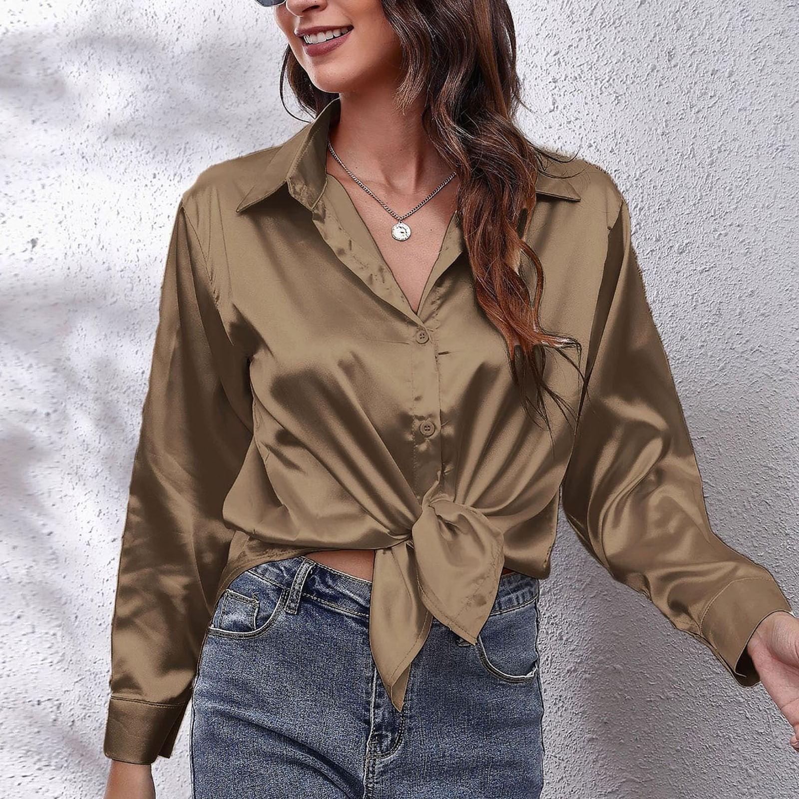 Casual Simplicity Solid Buttons Turndown Collar Blouses(11 Colors) Casual Simplicity Solid Buttons Turndown Collar Blouses(11 Colors)