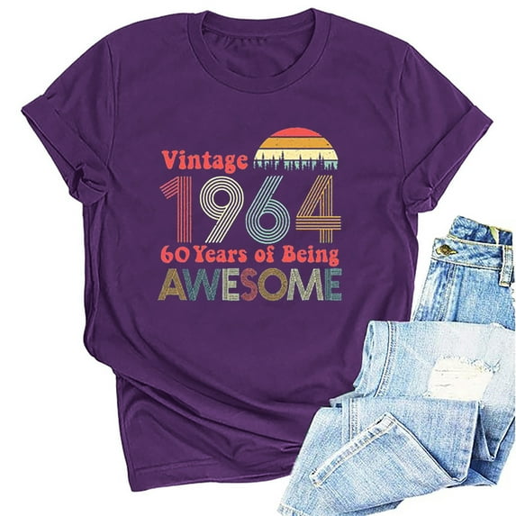 Kayannuo Womens Blouses Clearance Short Sleeve T Shirts for Women Valentine's Day 1964 Vintage Shirt For Women 60th Birthday Gifts 1964 Birthday Gifts Idea Retro Short Sleevel T Shirts Party Tops Tees