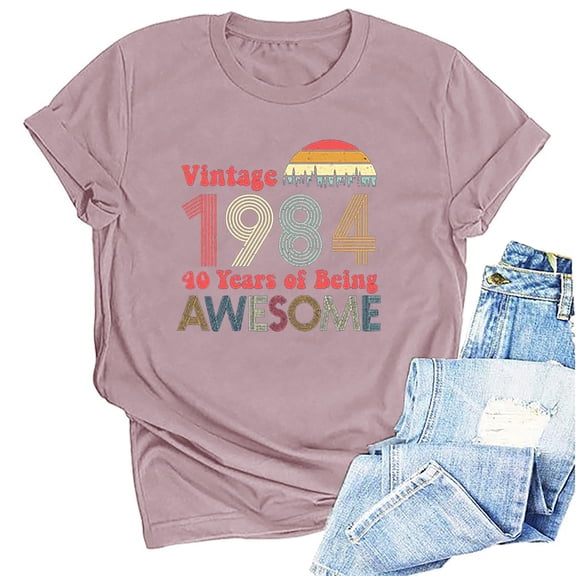 Kayannuo Womens Blouses Short Sleeve T Shirts for Women Valentine's Day 1974 Vintage Shirt For Women 50th Birthday Gifts 1974 Birthday Gifts Idea Retro Short Sleevel T Shirts Party Tops Tees