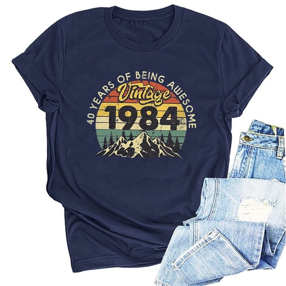 Kayannuo Womens Blouses Short Sleeve T Shirts for Women Valentine's Day 1984 Vintage Shirt For Women 40th Birthday Gifts 1984 Birthday Gifts Idea Retro Short Sleevel T Shirts Party Tops Tees