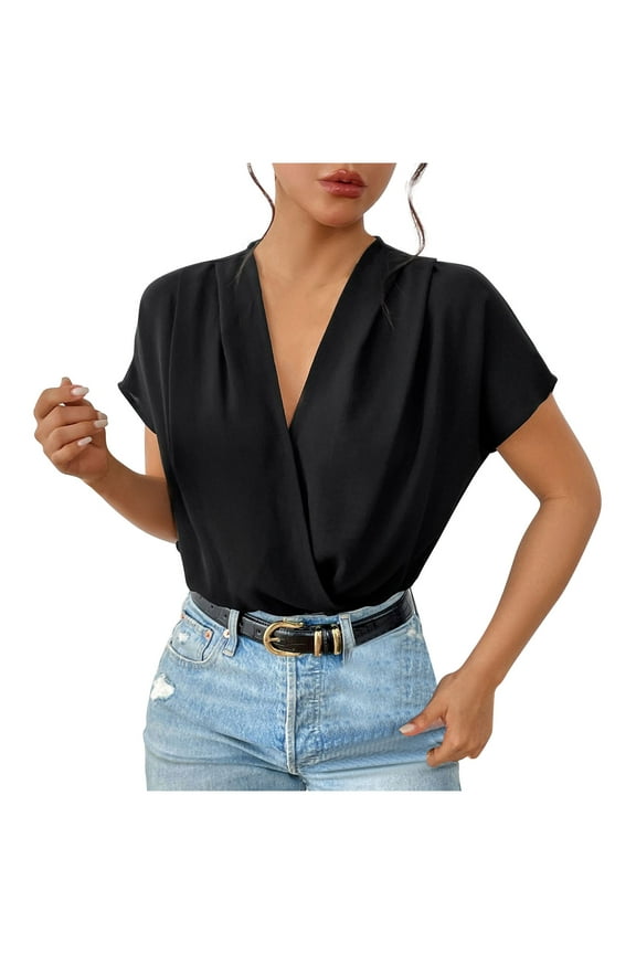 Womens Blouses Short Sleeve T Shirts for Women Valentine's Day Fashion Women Long Sleeve Solid Comfortable Breathable Round Neck Jumpsuit