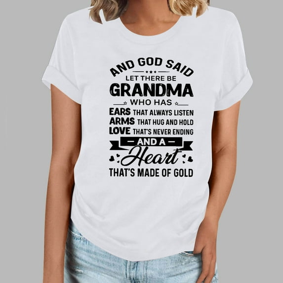 Kayannuo Womens Blouses Short Sleeve T Shirts for Women Valentine's Day GRANDMA Women's Top Printed Round Neck Short Sleeved T-shirt Short Sleeved Round Neck Top/shirt