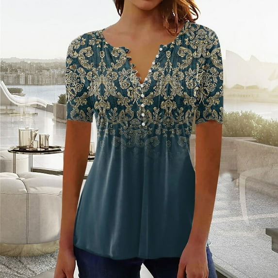 Kayannuo Womens Blouses Short Sleeve T Shirts for Women Valentine's Day Women Fashion Casual Print Round Neck Loose Short Sleeve T-shirt Top Blouse Pullover