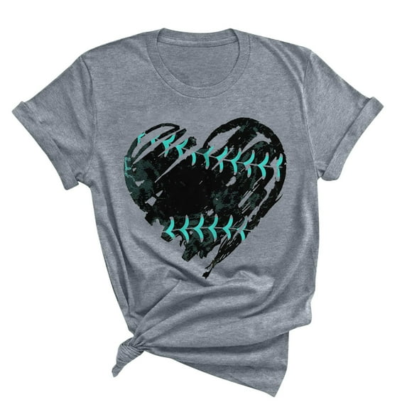 Kayannuo Womens Blouses Short Sleeve T Shirts for Women Valentine's Day Womens Fashion Print Tops Short Sleeve Out Blouse Funny Round Neck T-Shirt Tops