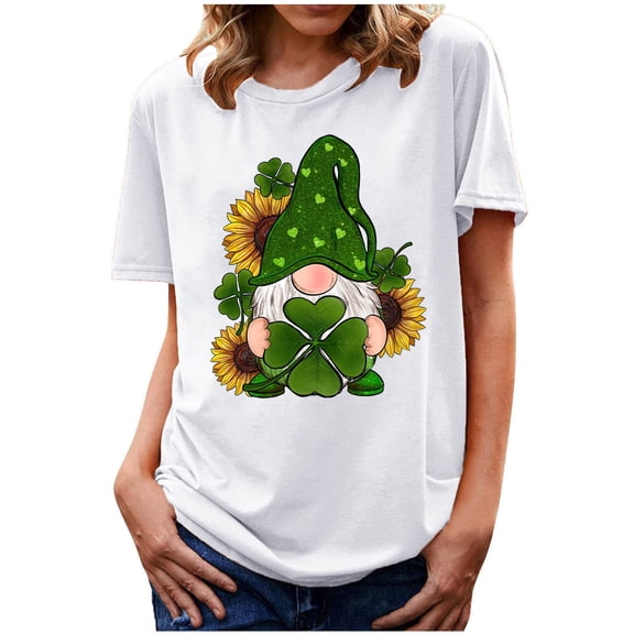 Kayannuo Womens Blouses Short Sleeve T Shirts for Women St. Patrick's Day Womens Fashion Print Tops Short Sleeve Out Blouse Funny Round Neck T-Shirt Tops