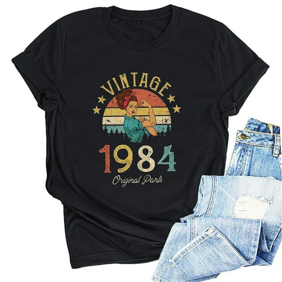 Kayannuo Womens Blouses Short Sleeve T Shirts for Women Valentine's Day 1984 Vintage Shirt For Women 40th Birthday Gifts 1984 Birthday Gifts Idea Retro Short Sleevel T Shirts Party Tops Tees