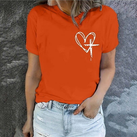 Kayannuo Womens Blouses Short Sleeve T Shirts for Women Valentine's Day Women's Easter Lettering Printed Round Neck Short Sleeved Top Short Sleeved Round Neck Top/shirt