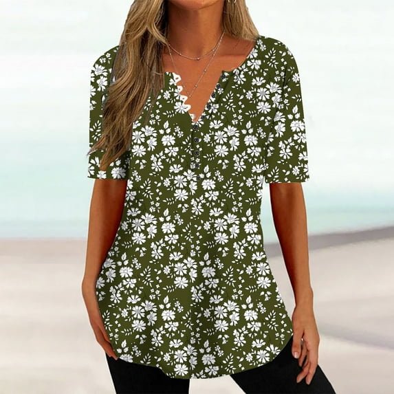 Kayannuo Womens Blouses Short Sleeve T Shirts for Women Valentine's Day Women's Fashion V-neck Print Casual Loose Short Sleeve Top Short Sleeve V-neck Top/Shirt