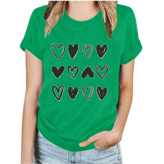 Kayannuo Womens Blouses Short Sleeve T Shirts for Women Valentine's Day Women's Fashion Crewneck Printed Short Sleeve T-shirt Casual Loose Shirt Tops