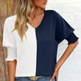 thumbnail image 1 of Kayannuo Womens Blouses Short Sleeve T Shirts for Women Valentine's Day Women's V-Neck Contrasting Raglan Sleeves Lapel Loose Fitting Shirt Top, 1 of 5