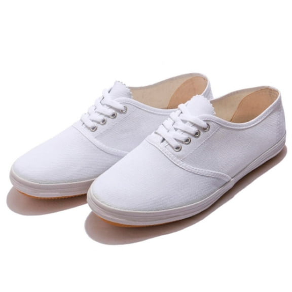 Kayannuo Womens Classic White Sneakers,Low Top White Canvas Shoes,Lightweight Casual Canvas Sneakers