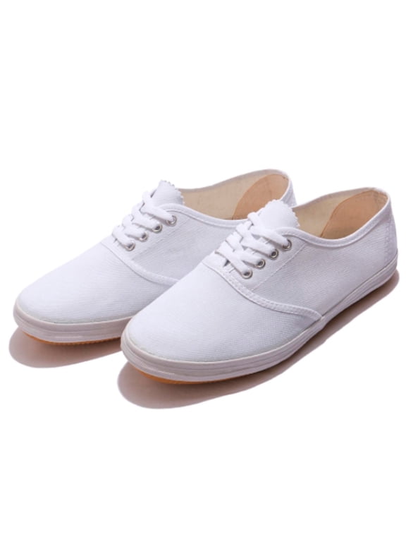Womens Classic White Sneakers,Low Top White Canvas Shoes,Lightweight Casual Canvas Sneakers